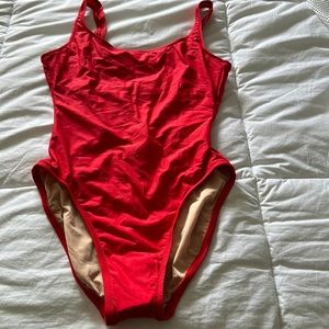 J Crew Red One Piece Swimsuit Women’s Size 6 Scoop Back High Cut Thigh